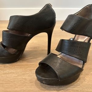 Calvin Klein black leather high heel platform shoes - size 8